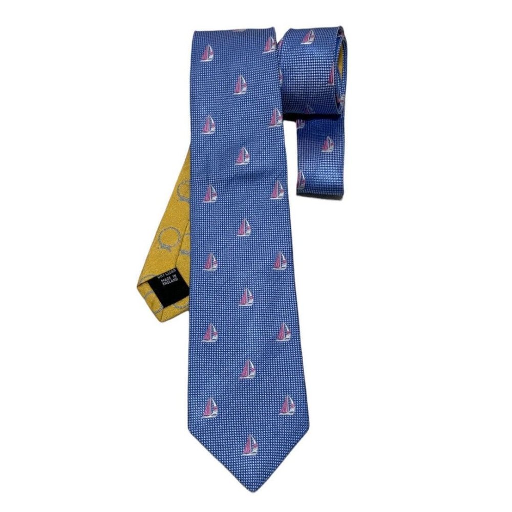 DUCHAMP Blue Sailboat Silk Tie ENGLAND 60”/ 3” EC